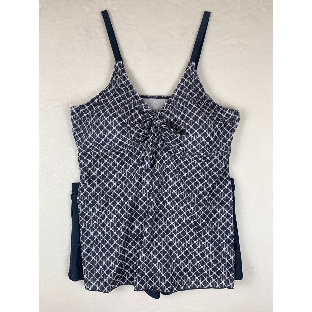 NWOT Blue White Geometric Flowy Tankini Black Boyshorts Swimwear Set 4XL